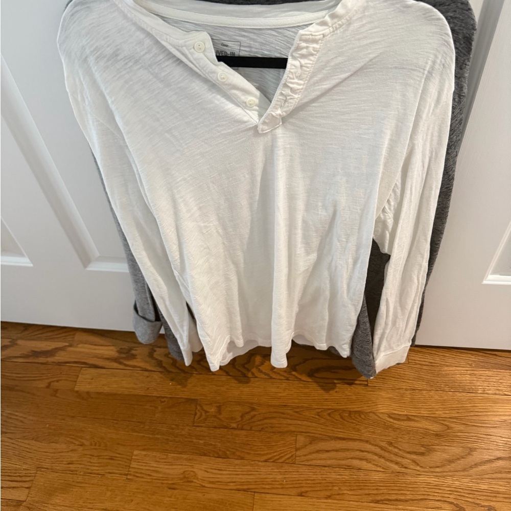 White Long Sleeve Henley Shirt. Gap lived in